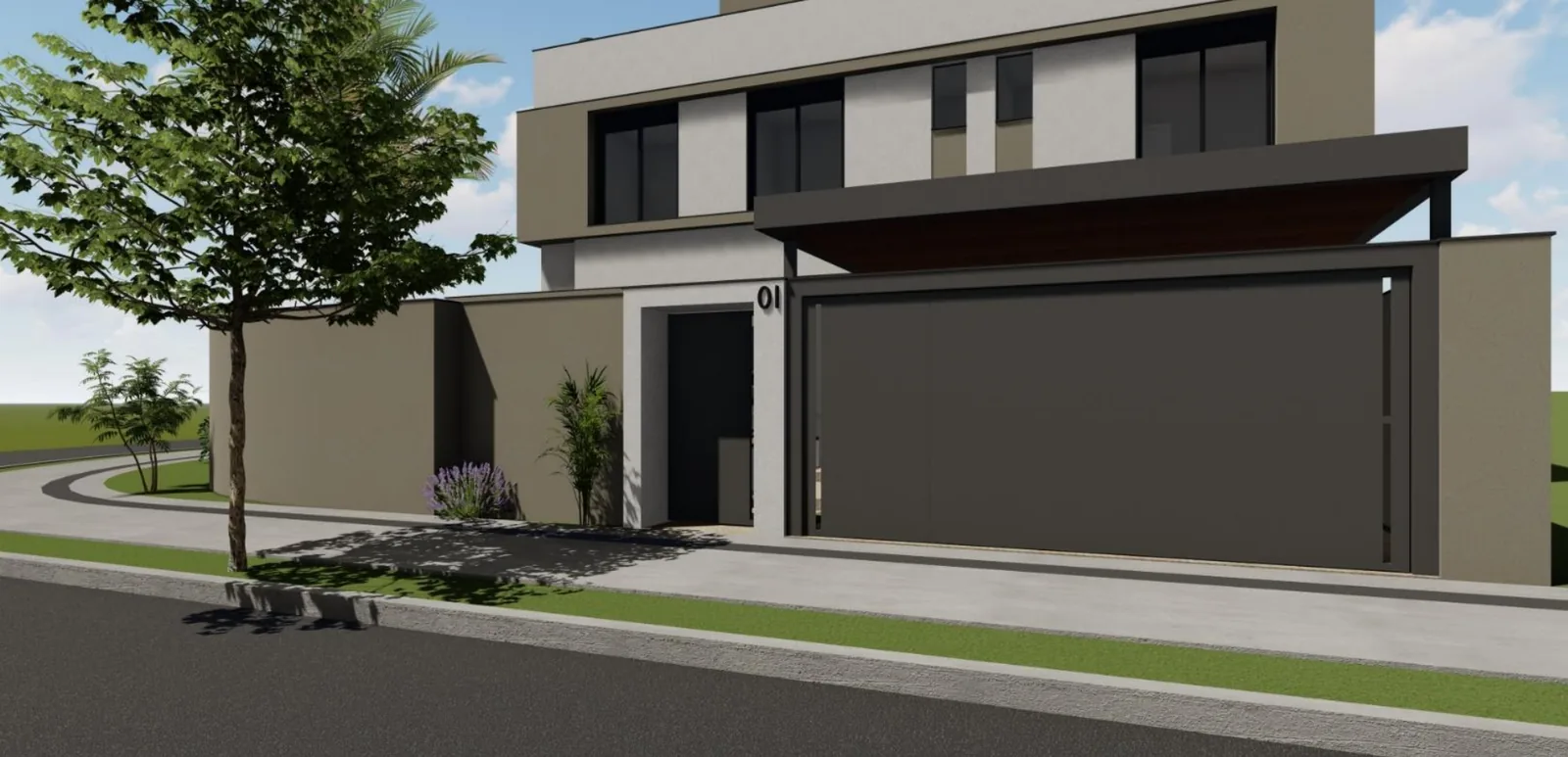 Fachada da Casa 01, a única de esquina do empreendimento